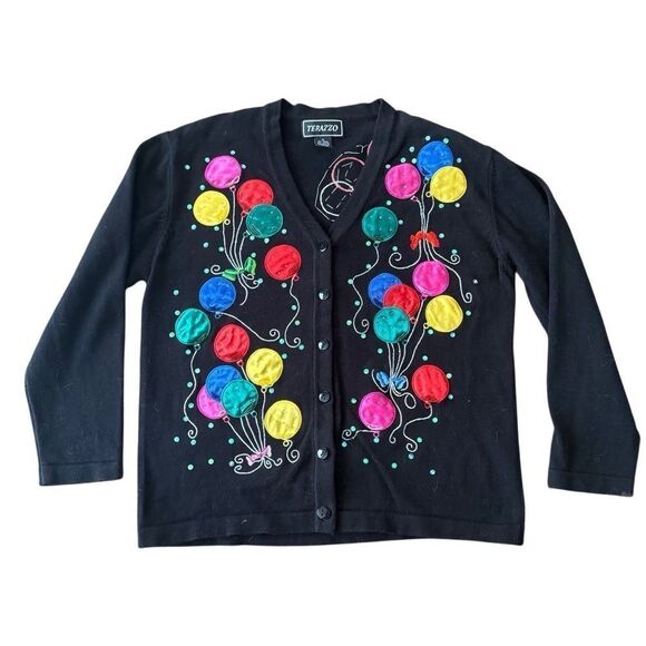 Terazzo Vintage Cardigan Sweater Balloons Bead XL - Picture 1 of 5